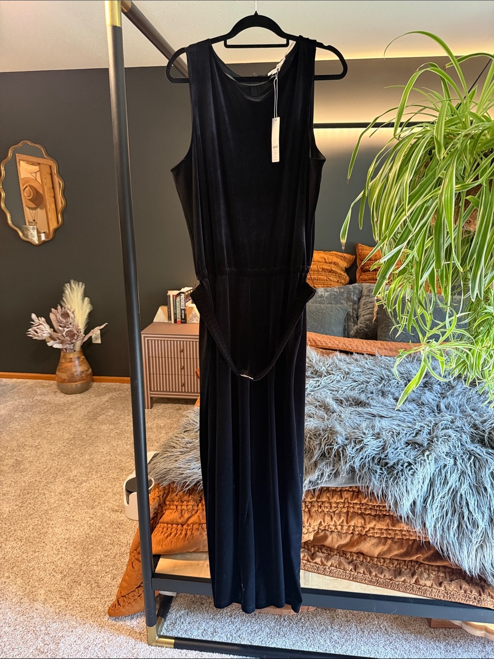 Chico's Black Velvet Sleeveless Maxi Jumpsuit